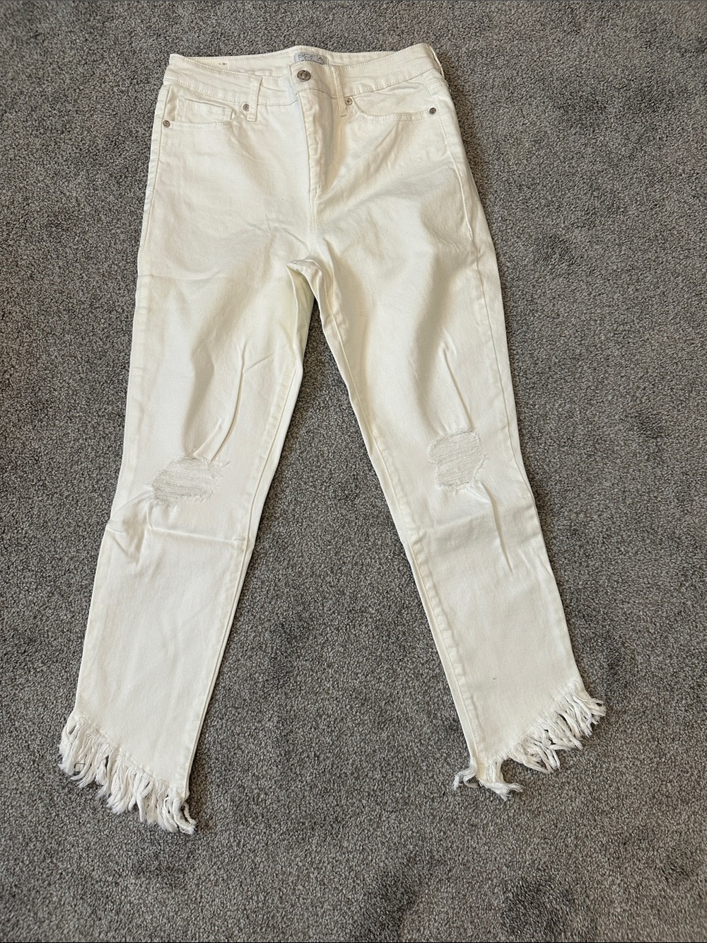 sofia by sofia vergara White Distressed Ankle Jeans with Frayed Hem